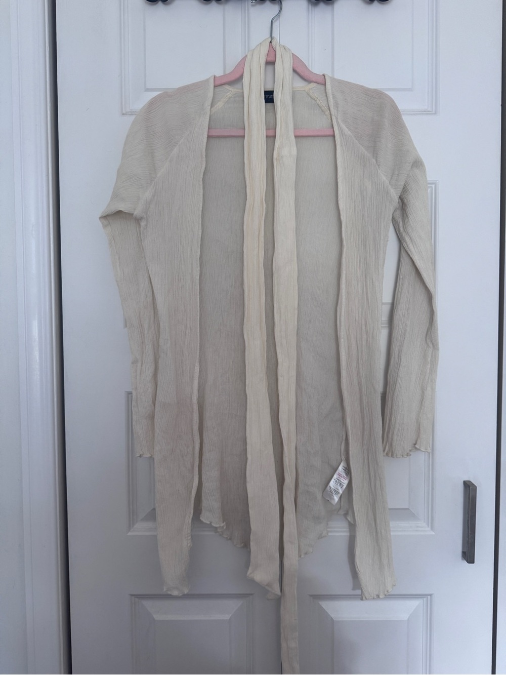 PrettyLittleThing Cream Ribbed Longline Swim Coverup